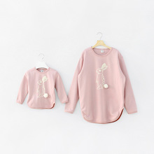 2016 in stock family look spring cute bunny cotton printing matching mother and daughter son matching clothes family clothing