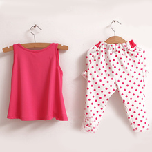Summer style children flower female vest polka dot girl shirts Bowknot harem pants twinset Children s
