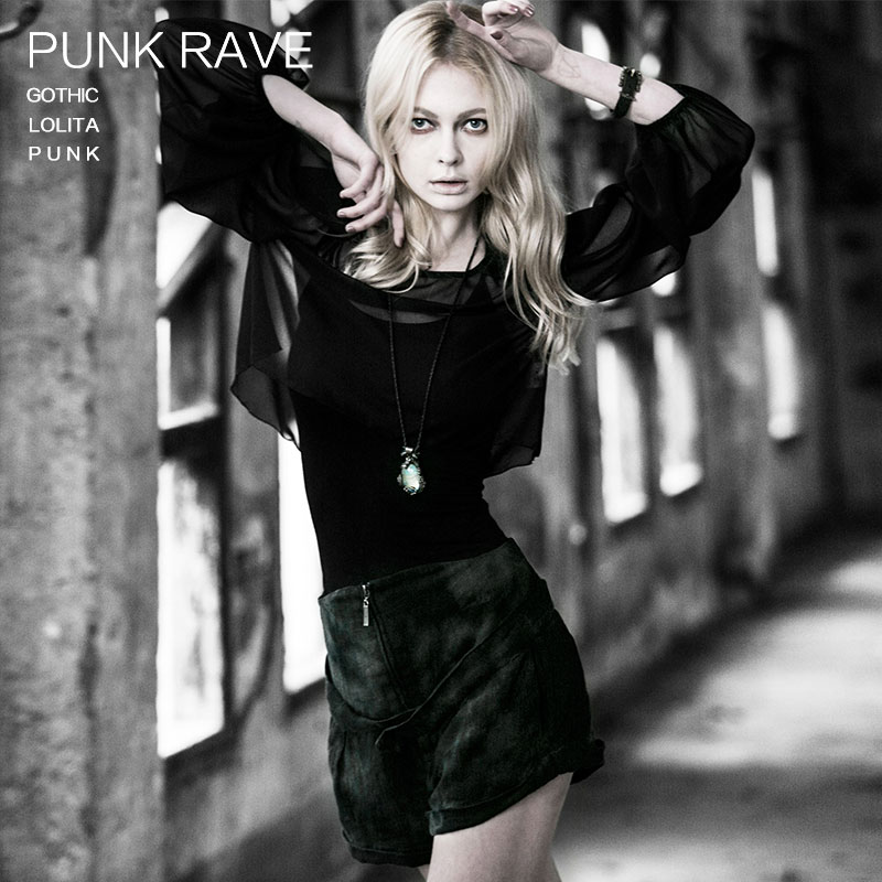Punk rave gothic season cummerbund linen shorts