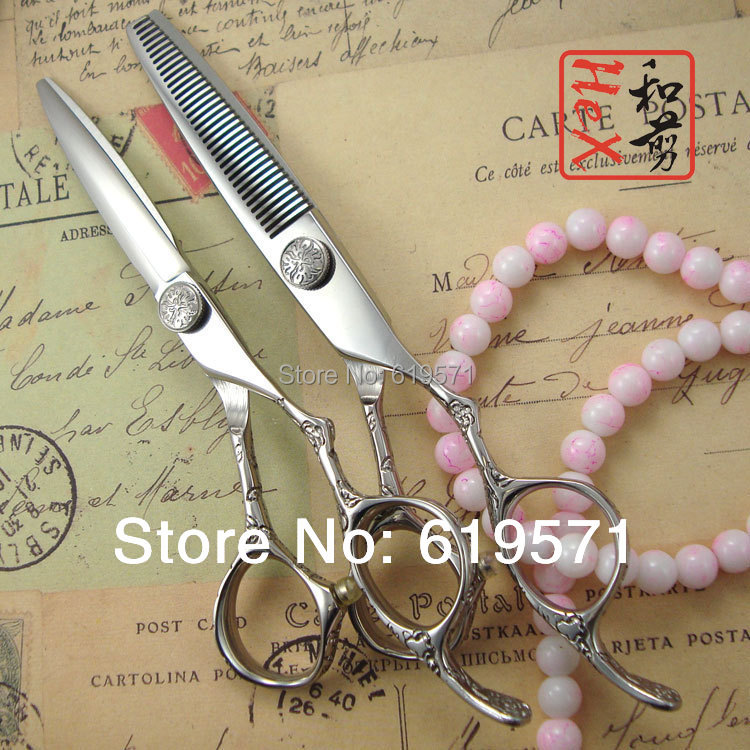 Free case! Rose engraved handle professional hair styling Japanese scissors sets N2