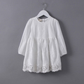 Hot Girls Lace Dress Kids 2017 Summer New Embroidered Hollow Long Sleeve Dresses Children Clothes White