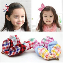 Hot Sale Girl Baby Hairpin Kawaii Rabbit Ear Hair Clip Cute Hairpins Fashion Cloth Plaid Style Kids Clips Barrettes Accessories