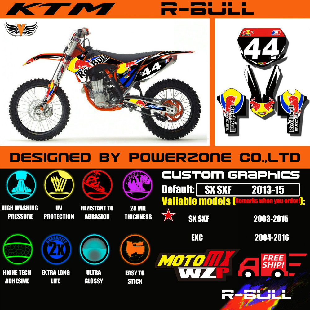 Top Quality Team Graphics & Backgrounds Decals 3M Red B5 Stickers Kits For KTM SX SXF EXC 125 250 450 525 1998-2014 Free Shpping