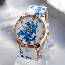 Vendido 2015 porcelana azul y blanca para Mujer de la correa de Reloj de moda ocio Reloj de cuarzo relógio Feminino Mujer Reloj