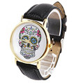 Cool 8 Style Flower Skull Dial Design Golden Case Watches with Colorful Leather Band Women s