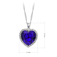 Romantic 925 Sterling Silver Link Chain Titanic Ocean Heart Pendant Necklaces For Women Blue Crystal Choker