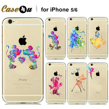 Cartoon Animal Kissing Mickey Minnie Mouse Soft Clear TPU Case for iPhone 6s 6 5S 5 Ariel little Mermaid watercolor Case