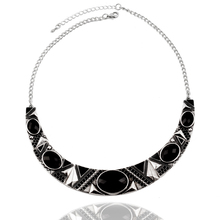 Statement Necklace 2015New Vintage Jewelry Silver Color Alloy Black Resin Bead Choker Necklace Fashion Bijoux Necklace For Women