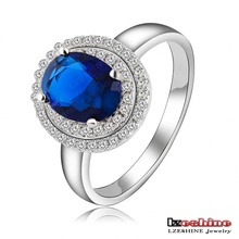 New Arrival Promise Rings Real Platinum Plated Micro Inlay Clear Swiss Cubic Zircon Blue Color Rings Fashion Jewelry CRI0126-B
