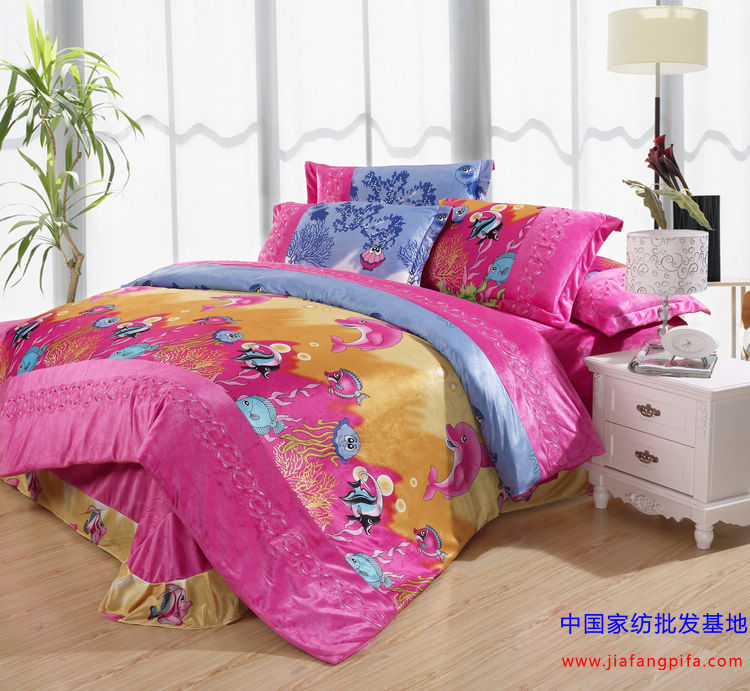 Hot pink ocean coral comforter bedding set queen duvet cover quilt bed