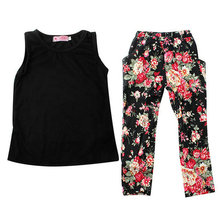 Lovely Summer Kids Girls Headband Floral T Shirt Vest Colorful Pants Outfits