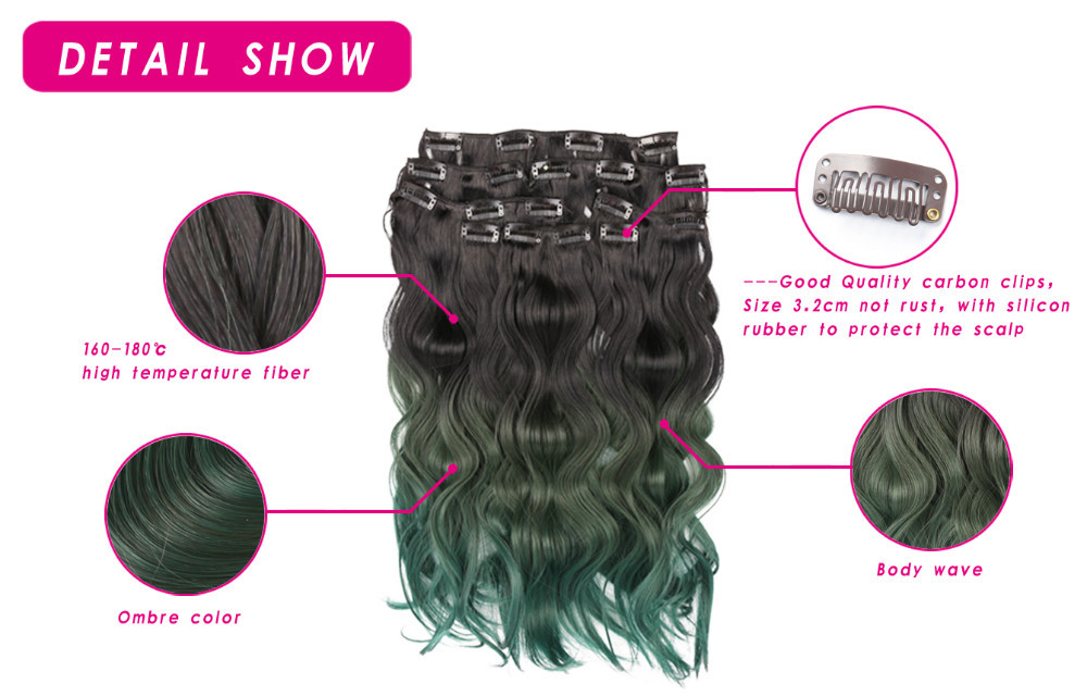 Hot Selling Black Grey Ombre Body Wave Synthetic Hair Clip In Hair