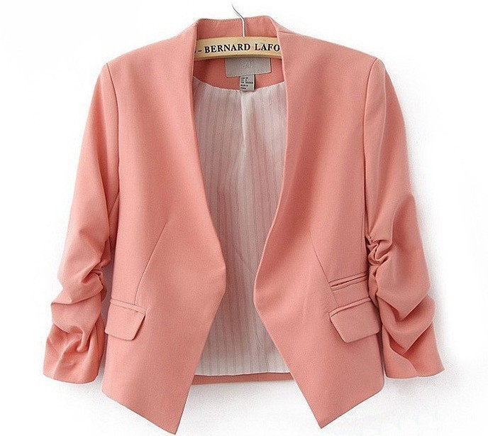 New-2014-autumn-winter-fashion-Casual-blazer-women-Candy-Color-ladies-coat-Slim-Solid-puff-sleeve (2)