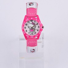 Children hello kitty watch 3 colors leather strap quartz wristwatch 2015 pink red rose red hellokitty
