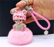 Panda Kiki Keychain Diamond Car Interior Cortex Cute Bag Metal Ornaments Rabbit Ball Ornaments Monchichi Key Buckle