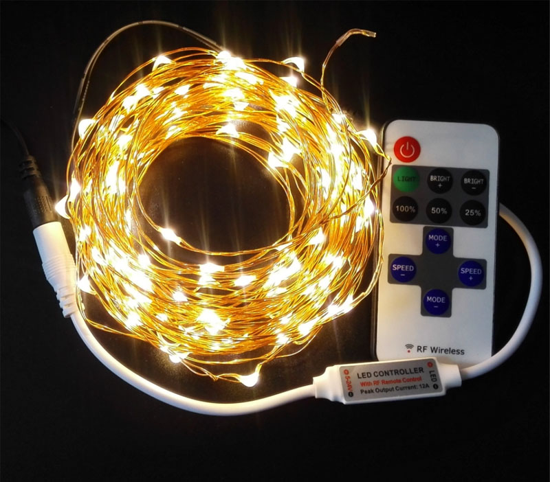 5X10m 33ft 100 LED warm white brown copper wire remote control fairy