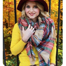Fashion New style Women Girl Blanket Oversized Tartan Scarf Wrap Shawl Plaid Cozy Checked Beige