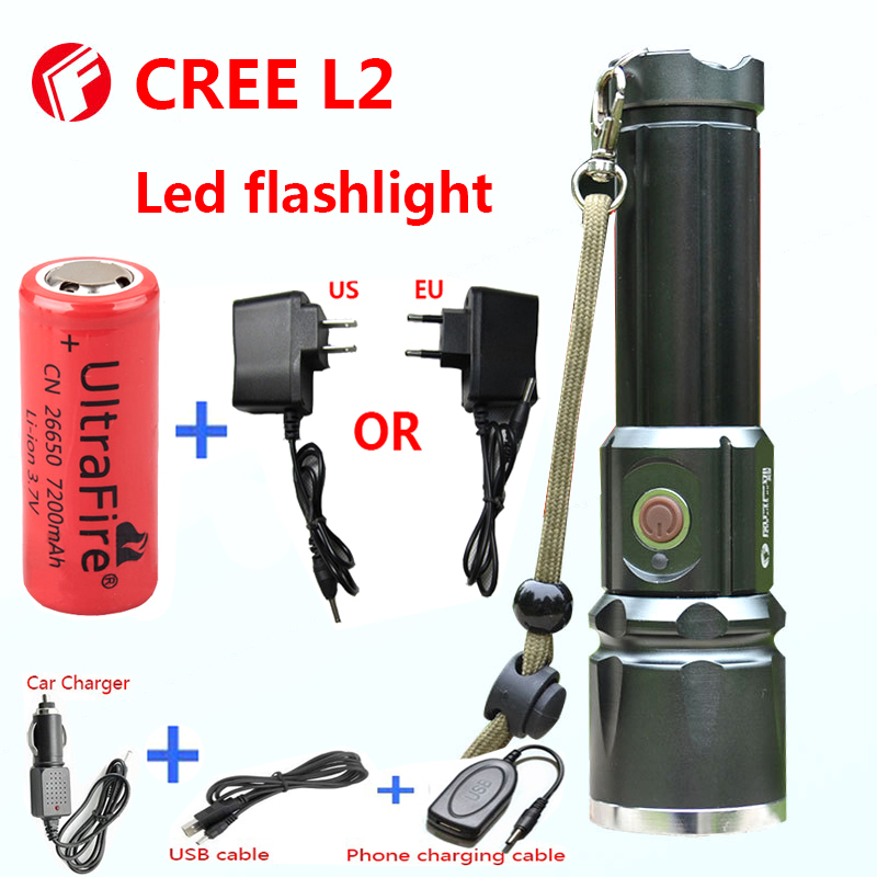 Flashlight LED CREE XM-L2 light 3800 lumens 26650 battery Outdoor Camping Self defense Powerful led flashlights