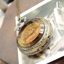 2015 Hot Sale Vintage Antique Style Quartz Pocket Watch Flower Back Map Shape Pocket Watch Saat