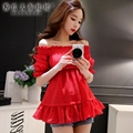 dabuwawa slash neck shirt female 2016 summer big sizes casual Loose short sleeved fashion sexy slim