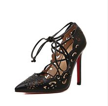 Red sole pumps for women high heels pointed toe gold heels 2016 spring shoes fashion cutout