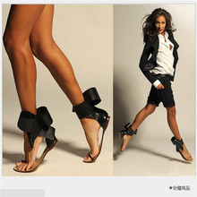 Summer Style New 2016 Fashion Retro Big Bowtie Women Sandals Shoes Women Flats With Sandals for Party #2654