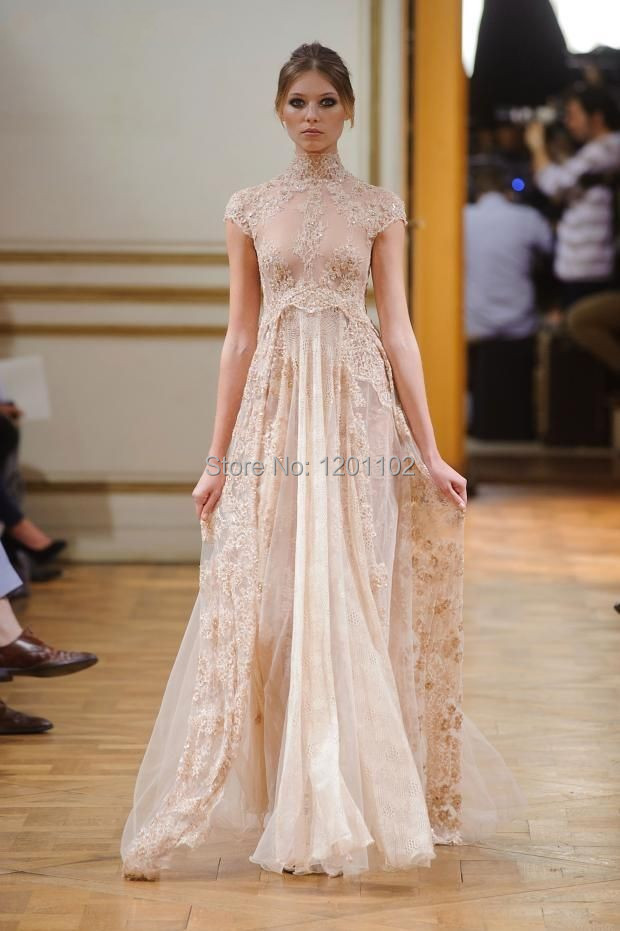 ... Vintage-High-Neck-Lace-Long-Prom-Dress-Long-Champagne-Colored-Evening