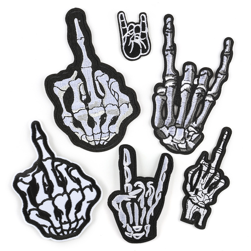 Embroidered Black Middle Finger Patch Badge Iron Sew On T Shirt Jeans Bag Jacket