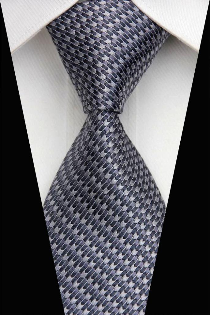NT0461 Gray Striped Classic Silk Polyester Blend Smooth Man s Casual Jacquard Woven Necktie Business Knitted