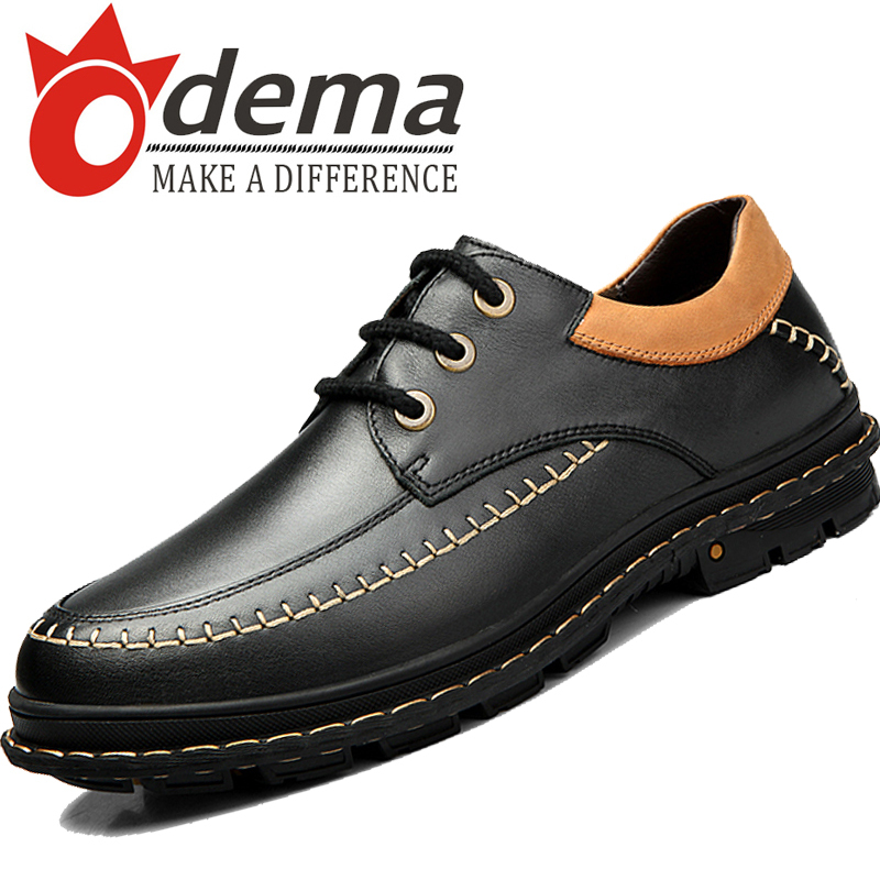 Фотография ODEMA Plus Size 37-47 Hot Sale Men Flats Shoes genuine Leather Shoes Men