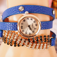 2015 nueva moda de nueva Hawaii 18 K partido cristalino plateado oro de joyería relojes mujeres RhinestoneChain reloj de cuarzo de cuero