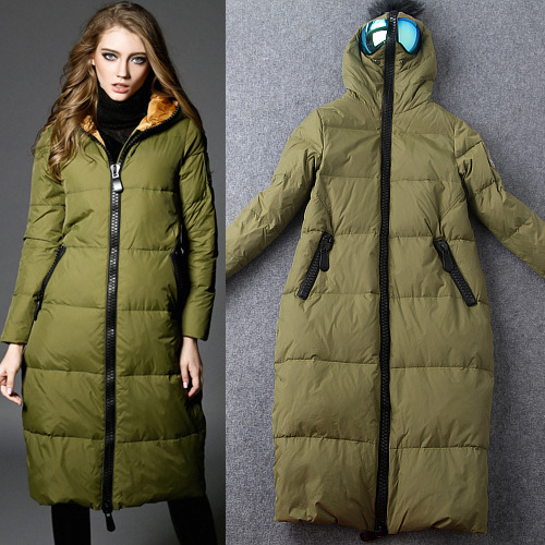 2015 winter long maxi coats fashion long duck down parka winter jackets elegant slim Hooded long down jacket Green Black Gray
