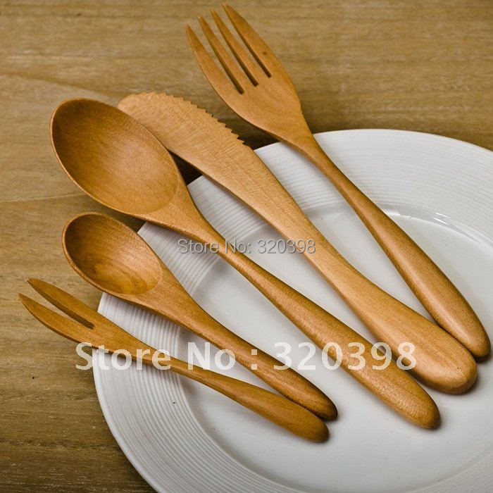 5sets(25pcs)/lot Dinner Sets Wooden Cutlery Sets Knife Fork Spoons