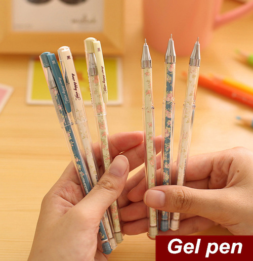 12 pcs/Lot Gel pen Transparent pen 2014 NEW flower design 0.38mm Black ink Stationary Office accessories school supplies 6286