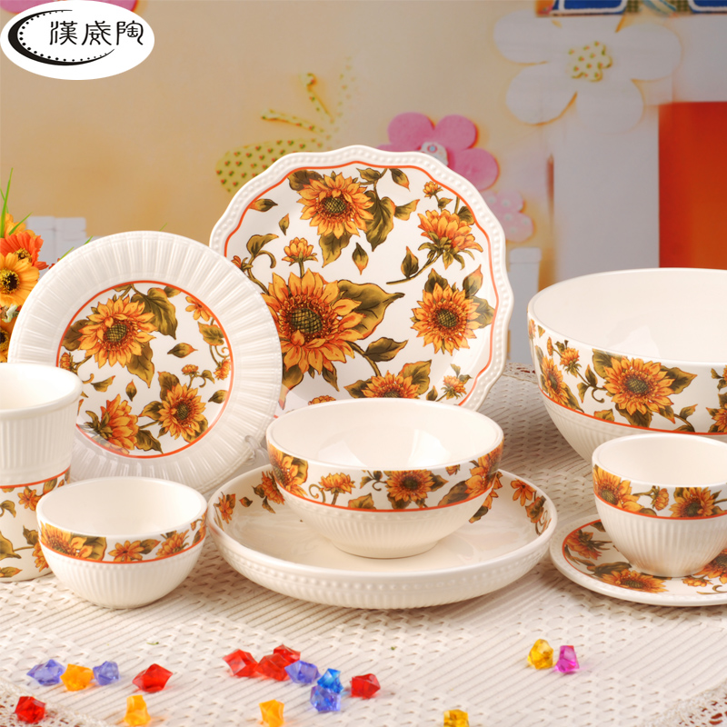 Ordovician ceramic dishes plate set fashion sunflower tableware