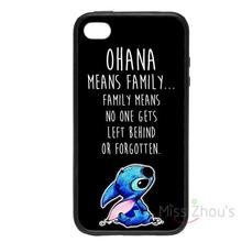 For iphone 4/4s 5/5s 5c SE 6/6s plus ipod touch 4/5/6 back skins cellphone cases cover Ohana Means Family Lilo Stitch Style