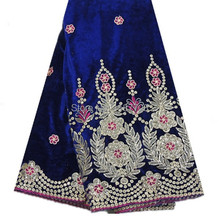 (5yards/lot)QL09-18factory price French silk velvet lace fabric in royal blue,free shipping African velvet lace for women dress!