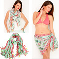 2015 Sexy Women Flower 3 In 1 Brand Summer Green Tassel Scarf Fashionable Foulard Chiffon Bikini