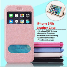Hot Magnetic Leather luxury Window Stand Case for iPhone 5 5S Phone Bag Slide Convenient Flip