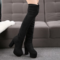 2016 Winter New Black Suede Super Chunky High Heels Platform Pumps Shoes Womens Over The Knee