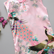 2016 Newest Chinese Style Girls Dress Fashion Flower Birds Cotton Sleeveless Summer Girl Dress Pin Dresses