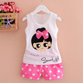 2016 New Toddler Girl Clothing Children Summer Clothes Lovely Cartoon Pattern Kids Girls Clothing Set Vest