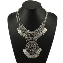 2015 vintage big gem Statement bohemian necklace fine jewelry fashion collar choker tassel coin gypsy ethnic