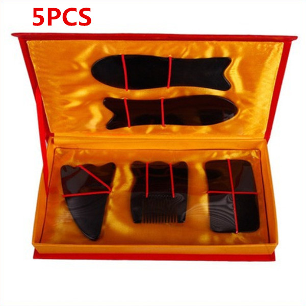 Hot Sale 5pcs Face Body Tool Set Waterproof Portable Black Chinese Traditional Gua Sha Acupuncture Massage