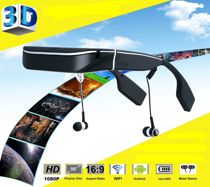 3D WIFI Smart Video Glasses Virtual Reality 98 inch Android 4 4 Bluetooth 854 480 HD