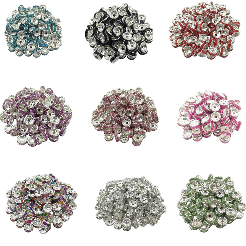 New 5AAA Quality 50 piece lot Cheap Handmade Rhinestone Loose Crystal Silver Plated Rondelle Spacer Beads