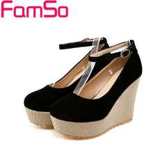 Free shipping 2016 New Spring Autumn Single Shoes Ankle Strap Pumps Wedges high Heels Platforms pumps Shoes Summer pumps PS1350