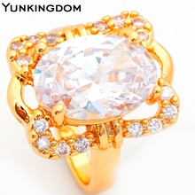 Yunkingdom Big White Cubic Zirconia Oval Style Rings 18k Gold Filled Womens Rings Fashionable Jewelry ALP0168