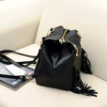 New Autumn Winter Fashion Tassels Black Women s Shoulder bag PU Leather Woman Bags 2015 Bag