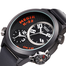 Megir marca de lujo de la correa de silicona resistente al agua tiempo múltiples zonas y hombres relojes de cuarzo analógico Reloj Reloj Hombre Hombre Colck